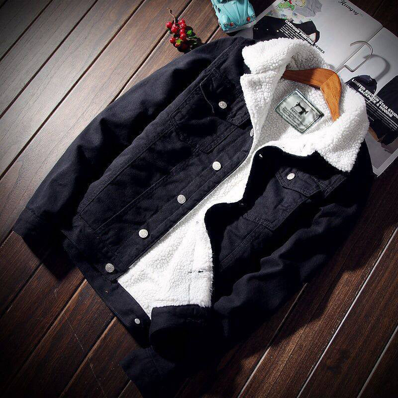 Trendy Men's Winter Light-Colored Lamb Velvet Denim Jacket Korean Style Large Size Jacket Fleece-Lined Thickeneded Export Top