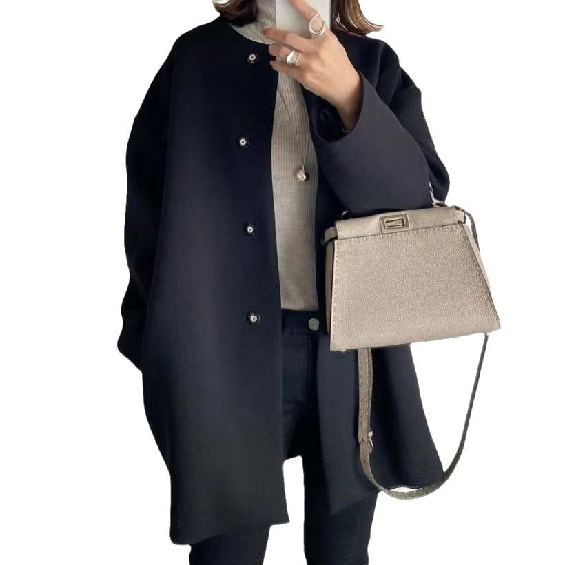 4-Color High-Quality In-Stock Japanese-Style Straight Coat for Women, 2026 Autumn and Winter, Elegant Solid Color Simple Woolen Jacket Top