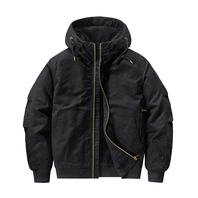 Cross-border New Jacket Autumn and Winter Coat Men's Cotton Coat fleece-lined Thickened Pure Cotton Tooling Flying Short plus size Hooded