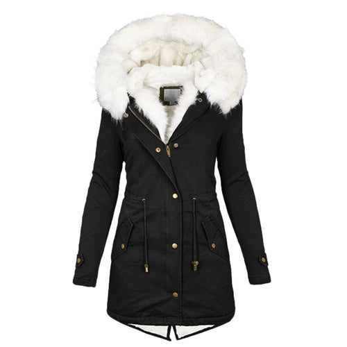 Autumn and Winter Hot Selling Export New Large Size Cotton Outwear Hooded Fur Collar Waist Thickeneded Mid-Length Women's Cotton Outwear