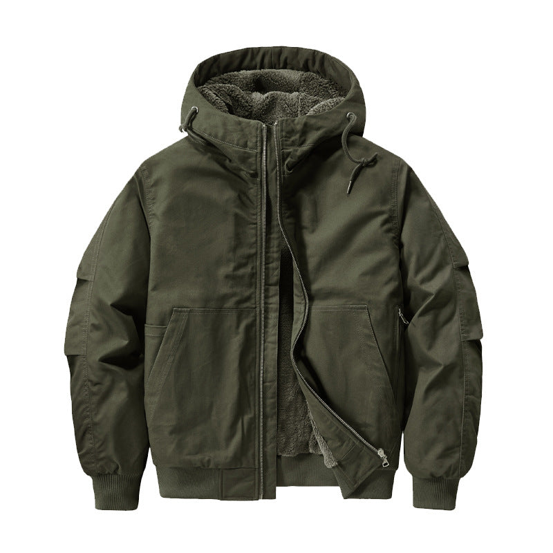 Cross-border New Jacket Autumn and Winter Coat Men's Cotton Coat fleece-lined Thickened Pure Cotton Tooling Flying Short plus size Hooded