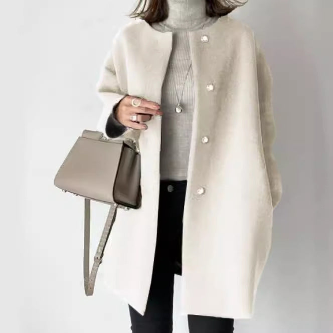 4-Color High-Quality In-Stock Japanese-Style Straight Coat for Women, 2026 Autumn and Winter, Elegant Solid Color Simple Woolen Jacket Top
