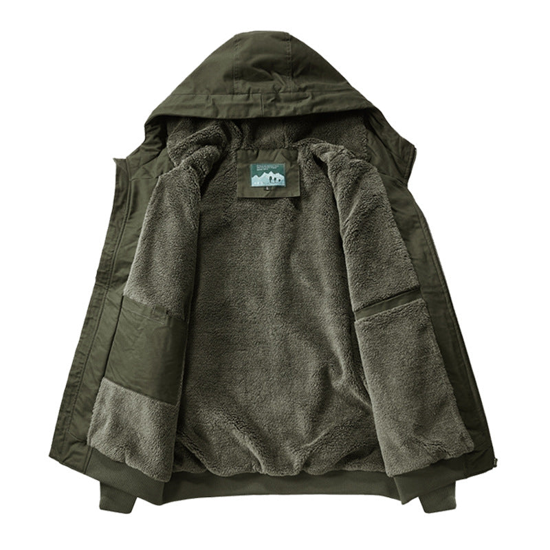Cross-border New Jacket Autumn and Winter Coat Men's Cotton Coat fleece-lined Thickened Pure Cotton Tooling Flying Short plus size Hooded