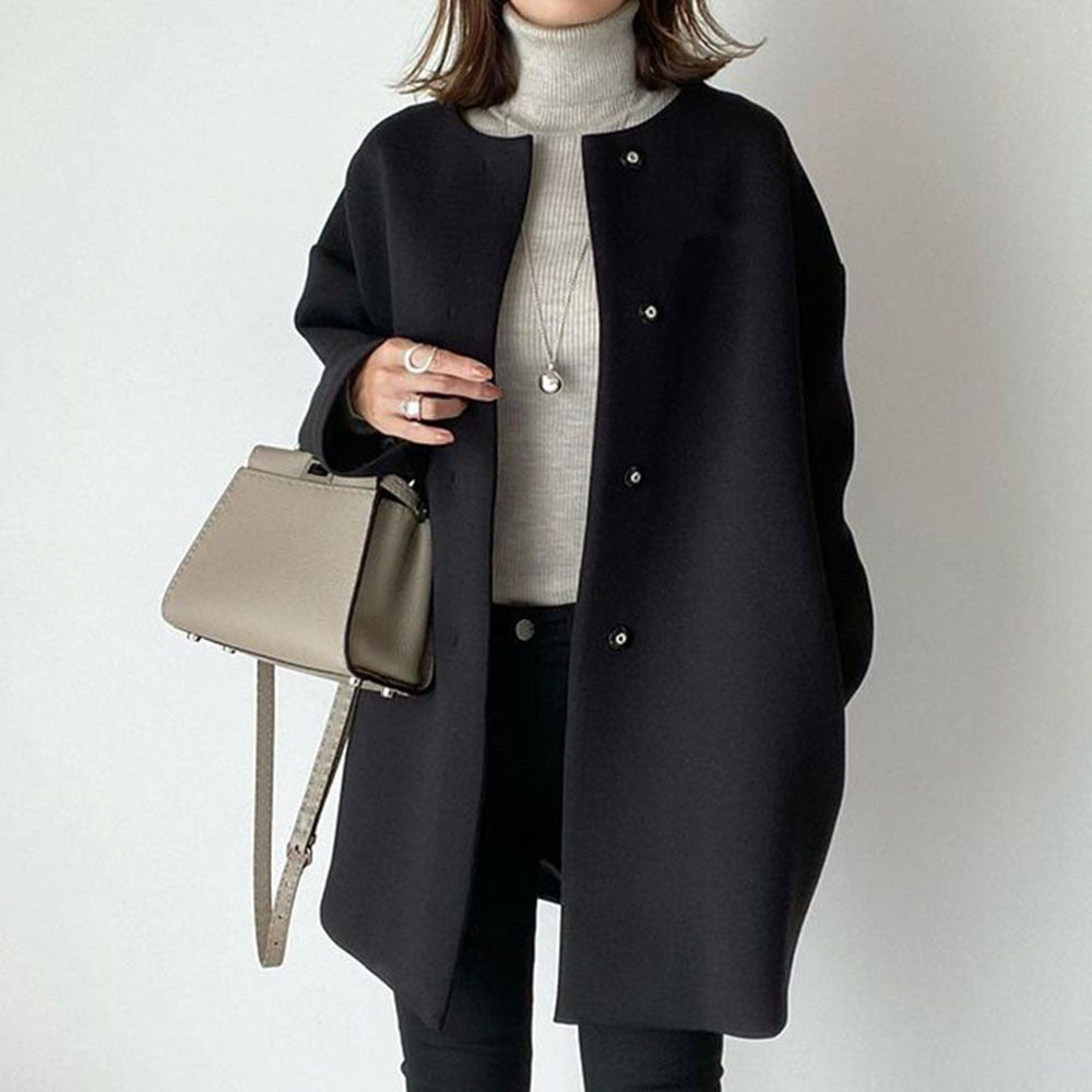 4-Color High-Quality In-Stock Japanese-Style Straight Coat for Women, 2026 Autumn and Winter, Elegant Solid Color Simple Woolen Jacket Top
