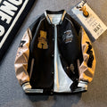 Spring and Autum Contrasting Color American Embroidered Leather Sleeve Jacket Men's Korean Style Trendyy Baseball Uniform Autum Casual Student Jacket